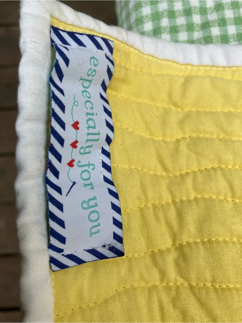Lemon and stripes back or picnic blanket handmade quilt 38 x 30 sturdy thick